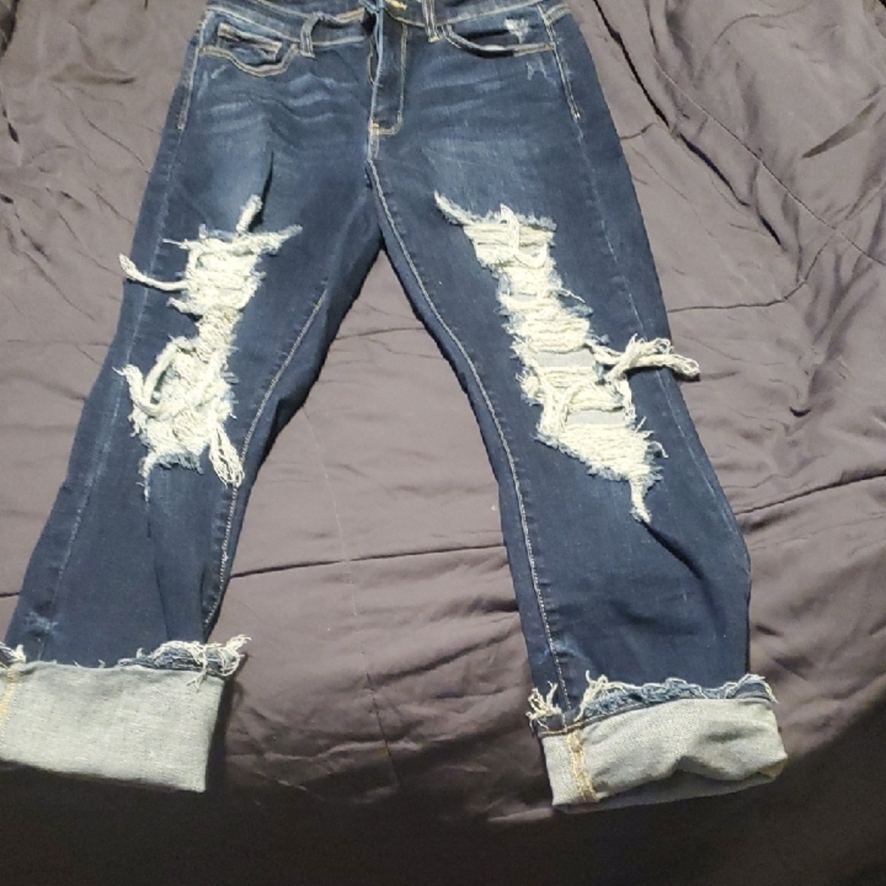 Judy Blue Dark Blue Distressed Boyfriend Jeans